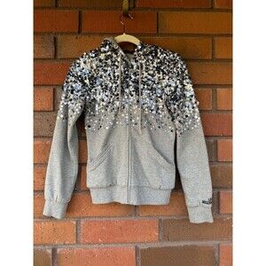 Love Moschino Sequined Jacket Full Zip with Hood | Gray‎ | Womens Size 2